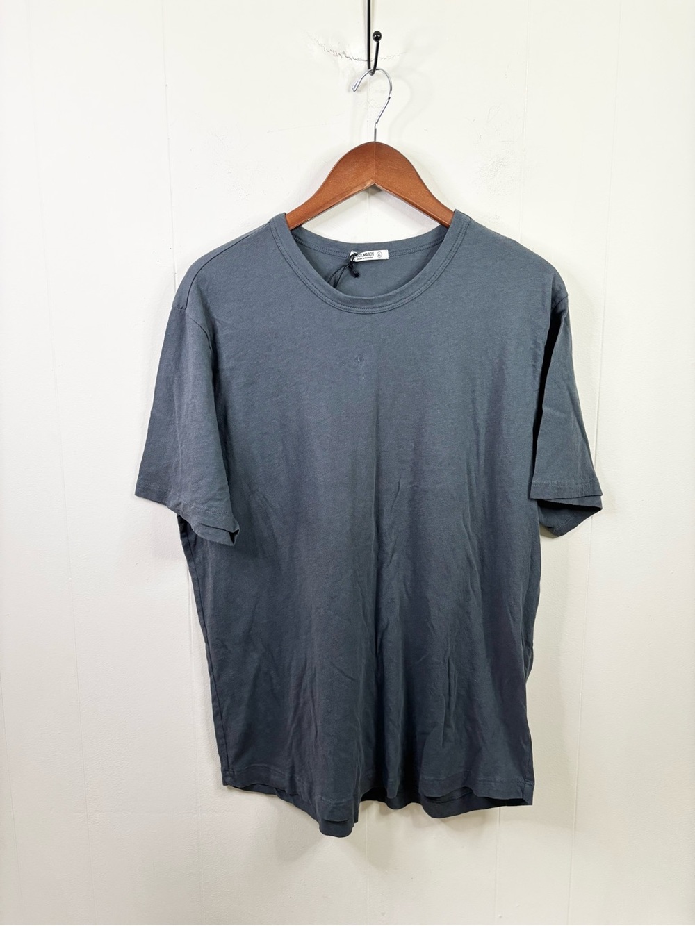Buck Mason marina costa grey blue curved hem tee shirt XL men’s new